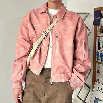 AIDASE  -  Autumn Casual Solid Color Slim Short Coats Men Vintage Zipper Lapel Jacket Cardigan Stylish Multi Pockets Cargo Jackets For Mens aidase-shop